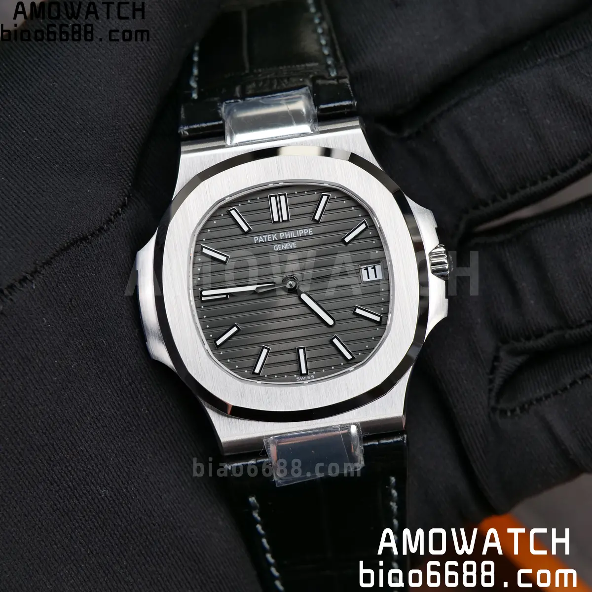 PP Nautilus 5711  DDF 1:1 Best Edition Gray Textured Dial on Black Leather Strap 324 (Weighted)