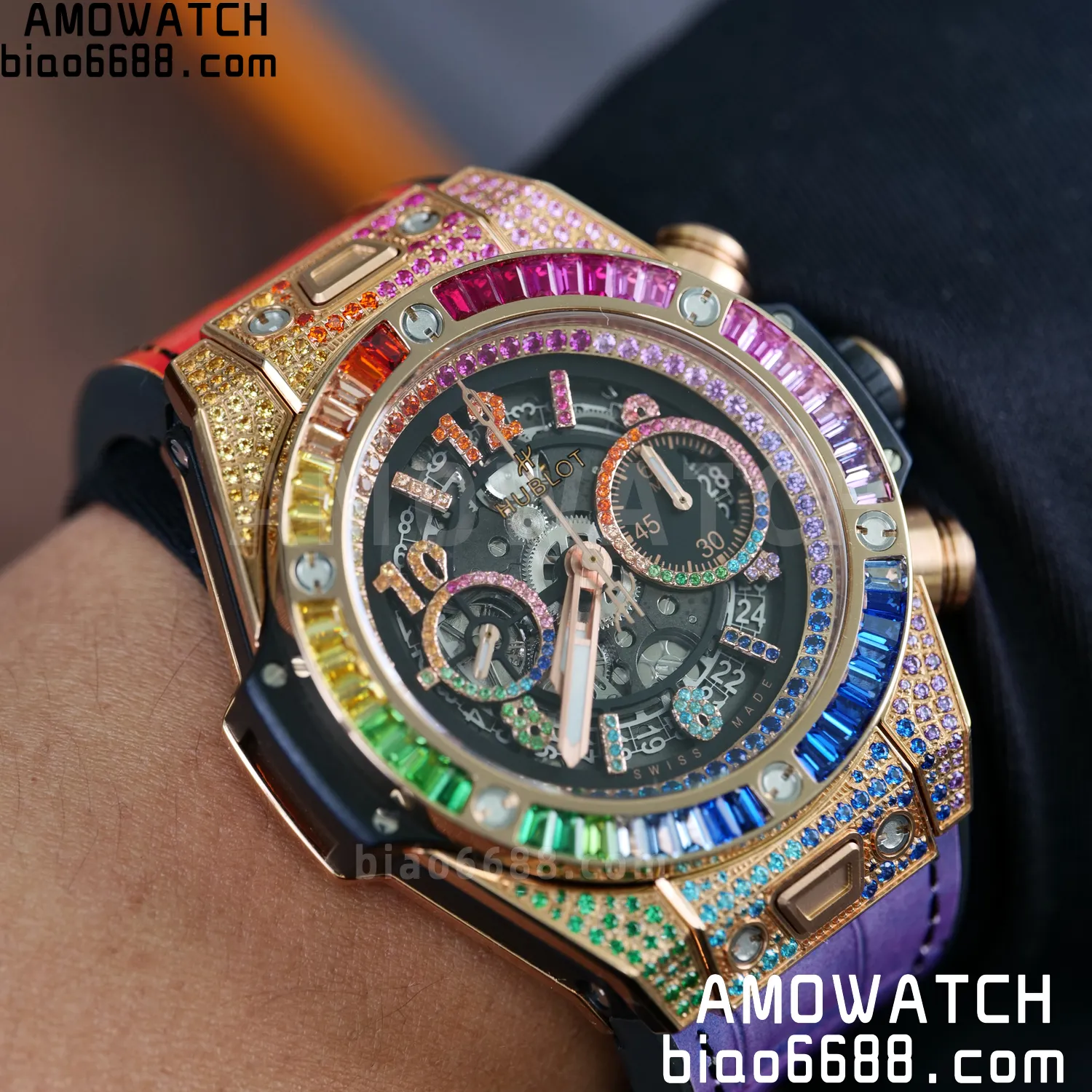 위블로 빅뱅 유니코 레인보우 킹 421.OX 42mm BBF 1:1 베스트 에디션 레인보우 구미 스트랩 A1280