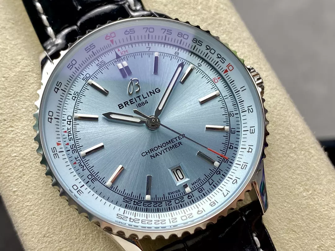 Breitling Navitimer Automatic 41mm SS BLSF Ice Blue Dial on Black Leather Strap A2824 V2 - Image 2