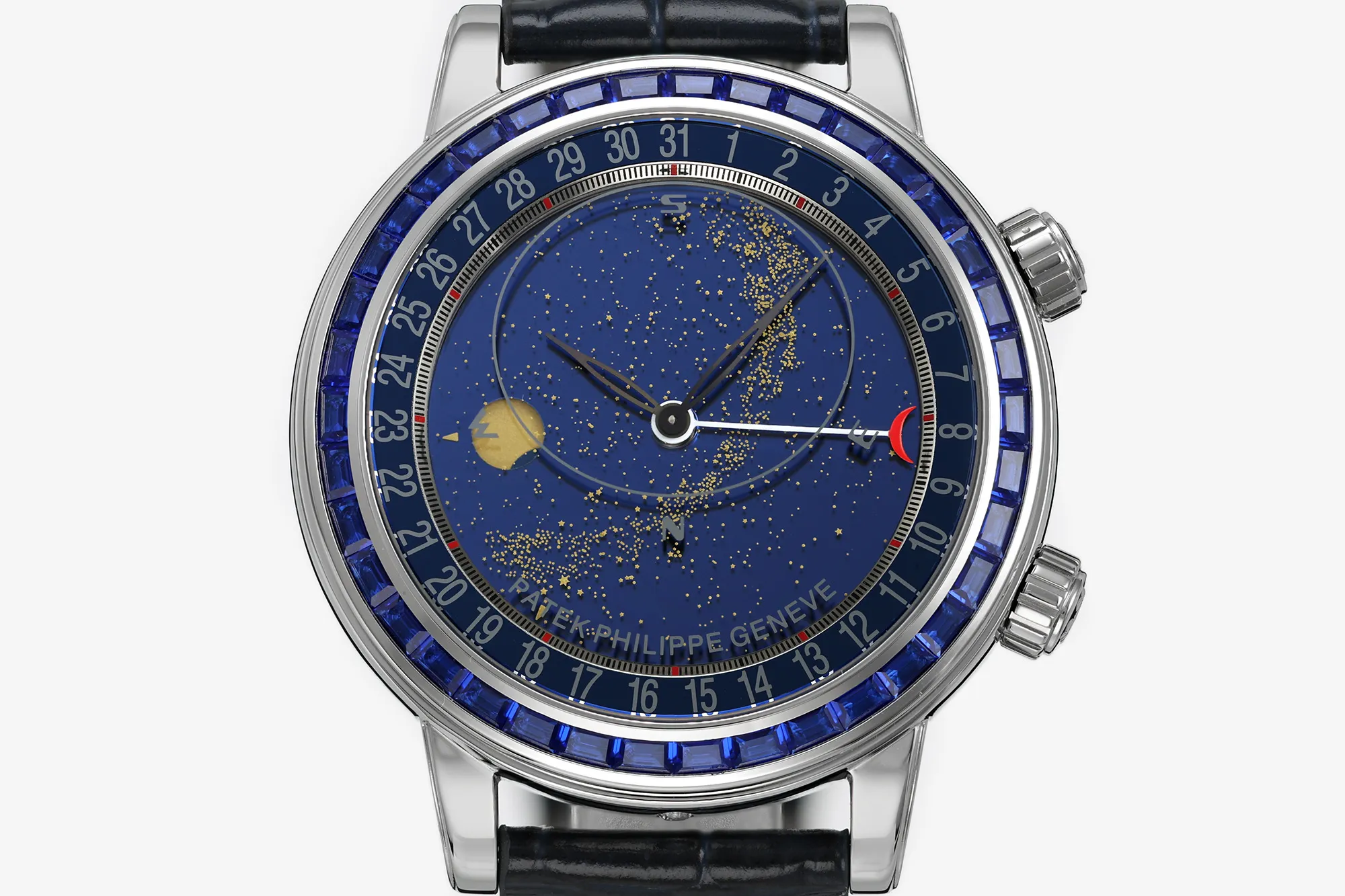 PP Grand Complications 6102 SS Blue Diamonds Bezel PPF 1:1 Best Edition Blue Dial on Blue Leather Strap SA240 Super Clone
