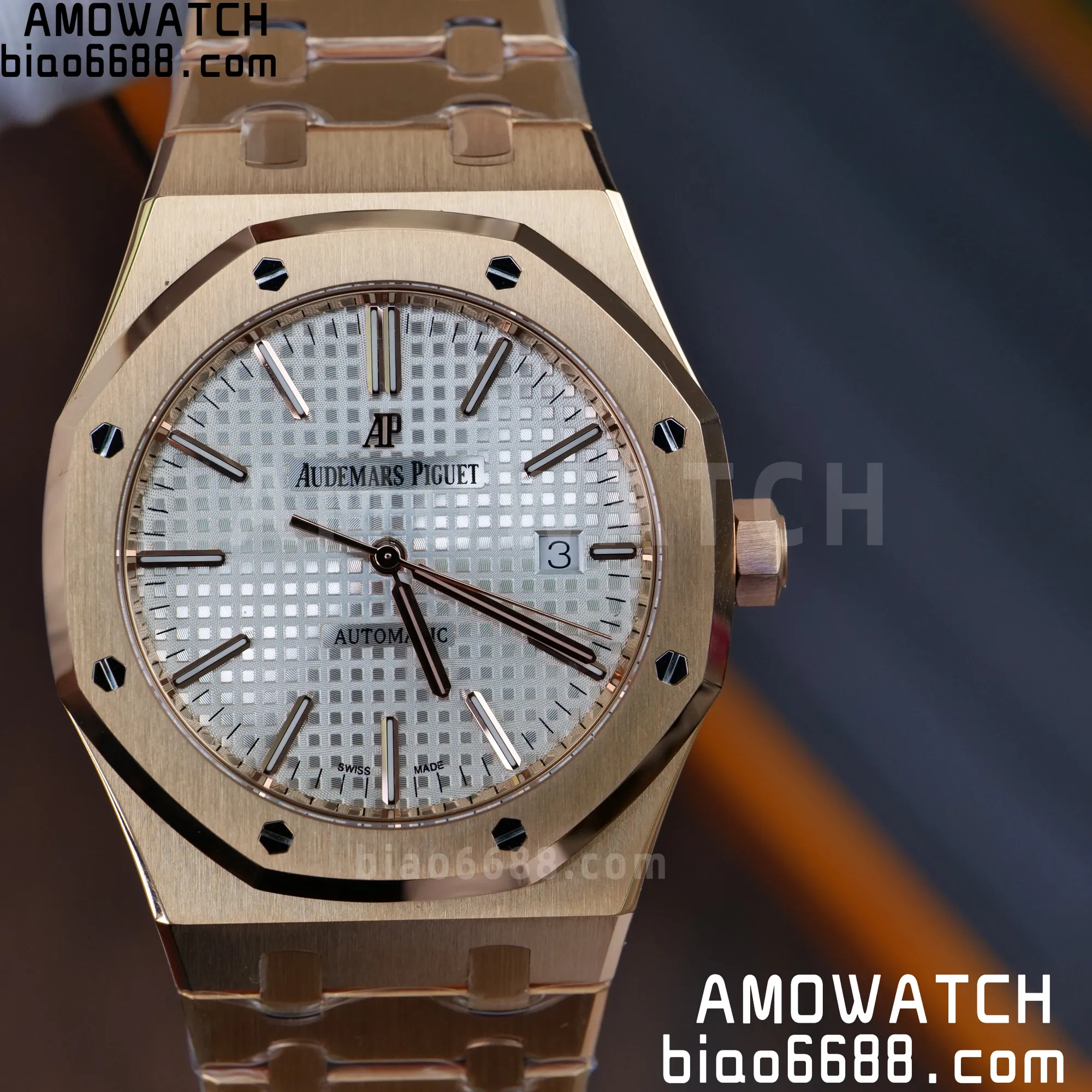 AP 로열 오크 41mm 15400OR RG APSF 1:1 베스트 에디션 화이트 텍스처드 다이얼 v3