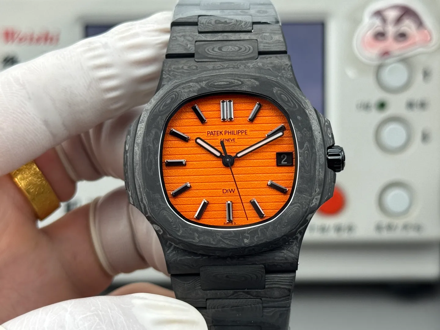 PP Nautilus 5711 DIW Carbon DIWF 1:1 Best Edition Orange Dial On Carbon Bracelet DD324