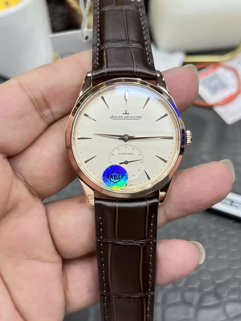 JL Master Ultra Thin Small Second 1352520 RG APSF 1:1 Best Edition White Dial on Brown Leather Strap SA896 Super Clone