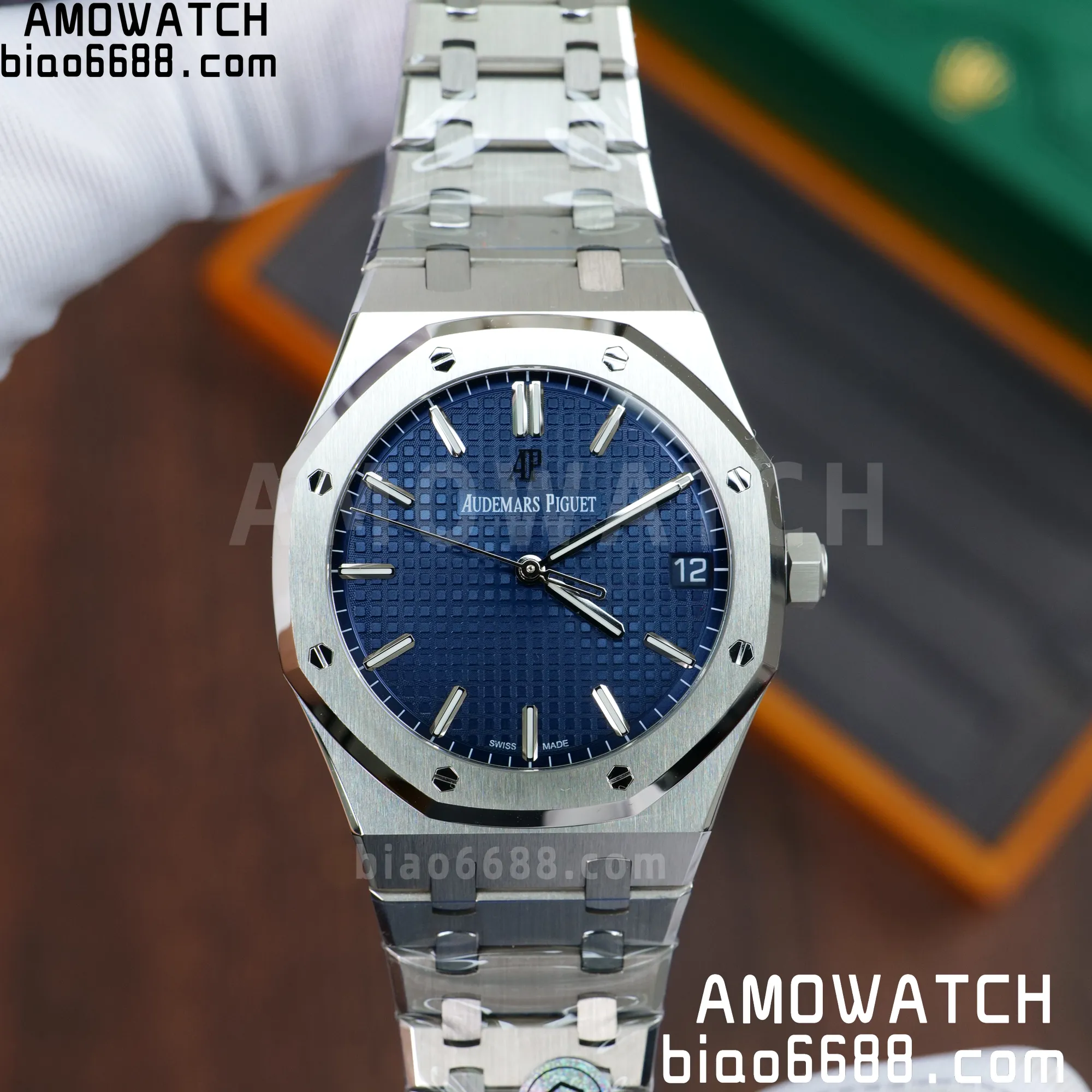 AP Royal Oak 41mm 15500 SS APSF 1:1 Best Edition blue Textured Dial on SS Bracelet A4302 Super Clone V3