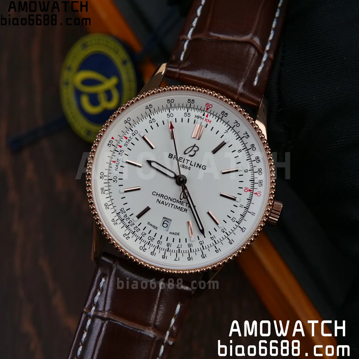 Breitling Navitimer Automatic 41mm RG BLSF White Dial on Brown Leather Strap A2824 V2 - Image 14