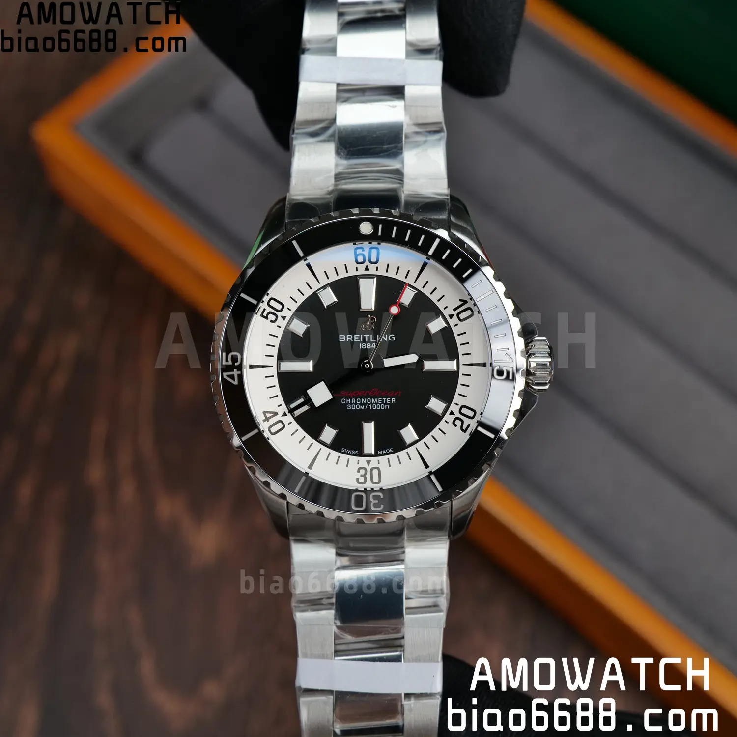 브라이틀링 슈퍼오션 42 SS BLF 1:1 베스트 에디션 블랙 다이얼 SS 브레이슬릿 A2824
