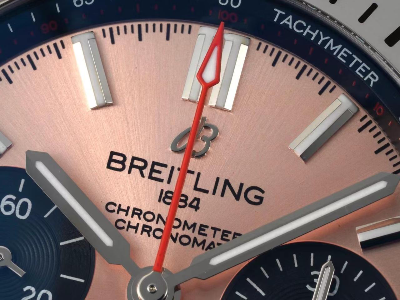 Breitling Chronomat B01 AB0134101K1A1 42mm SS TF 1:1 Best Edition Pink Dial on Black Rubber Strap A7750 - Image 6