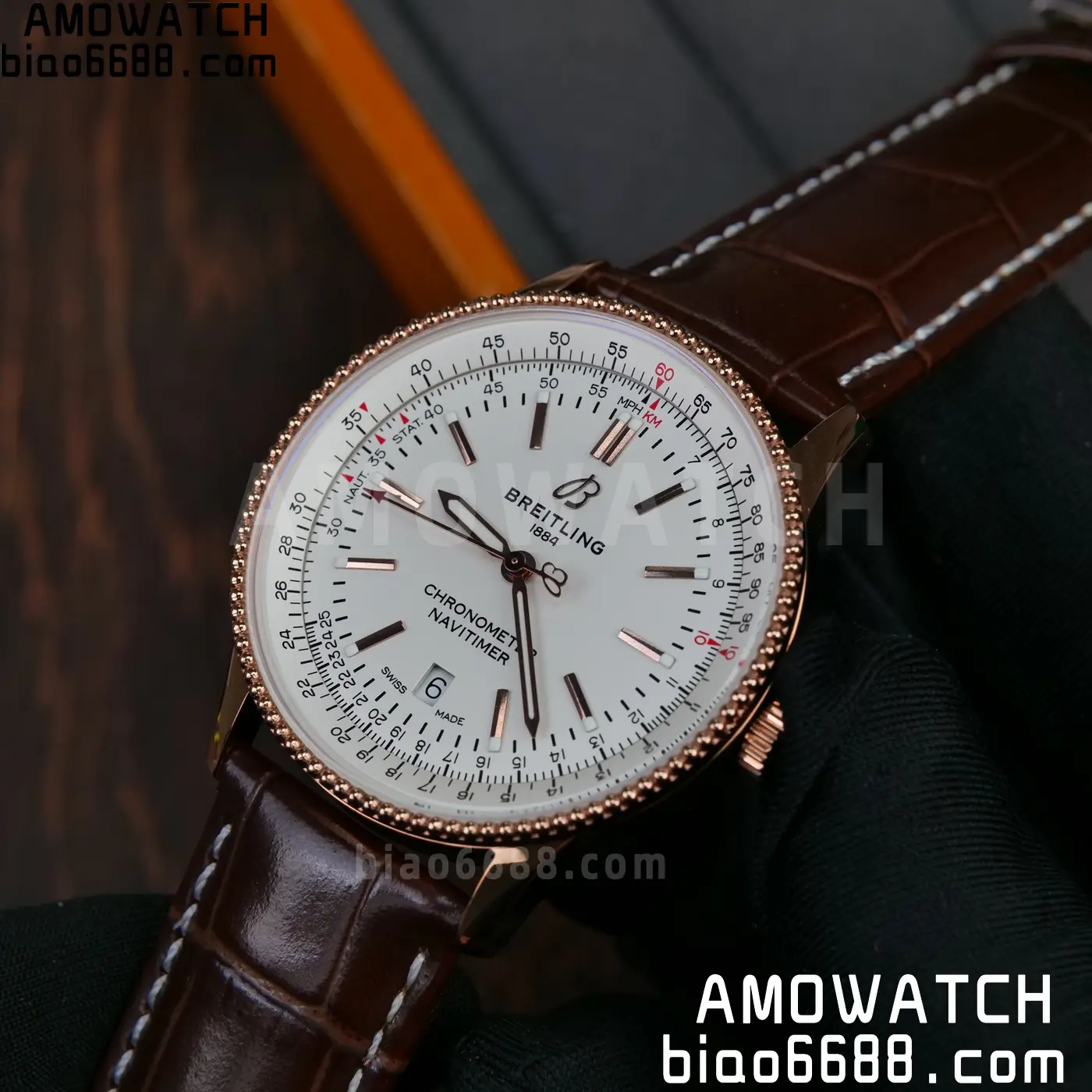 Breitling Navitimer Automatic 41mm RG BLSF White Dial on Brown Leather Strap A2824 V2 - Image 12