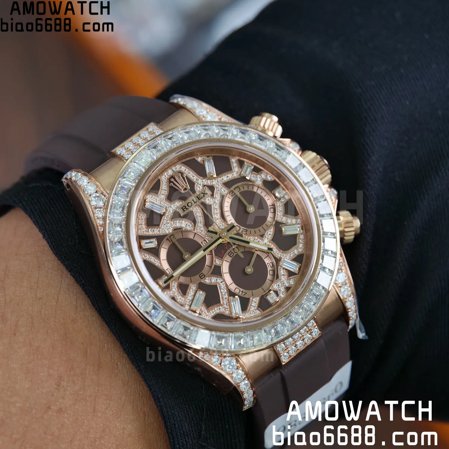 Custom Made Rolex Giraffe Daytona 126555 Mossanite with  Brown Strap VS4131 (Weighted)