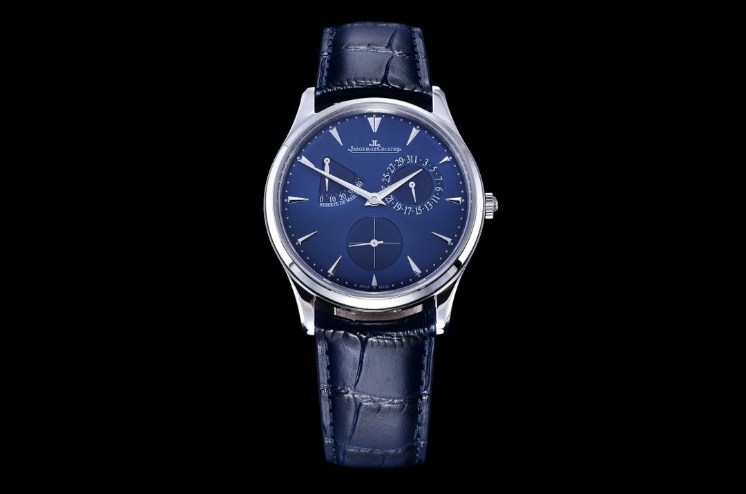 JL Master Ultra Thin Réserve de Marche 1378480 SS GF 1:1 Best Edition Blue Dial on Blue Leather Strap SA938