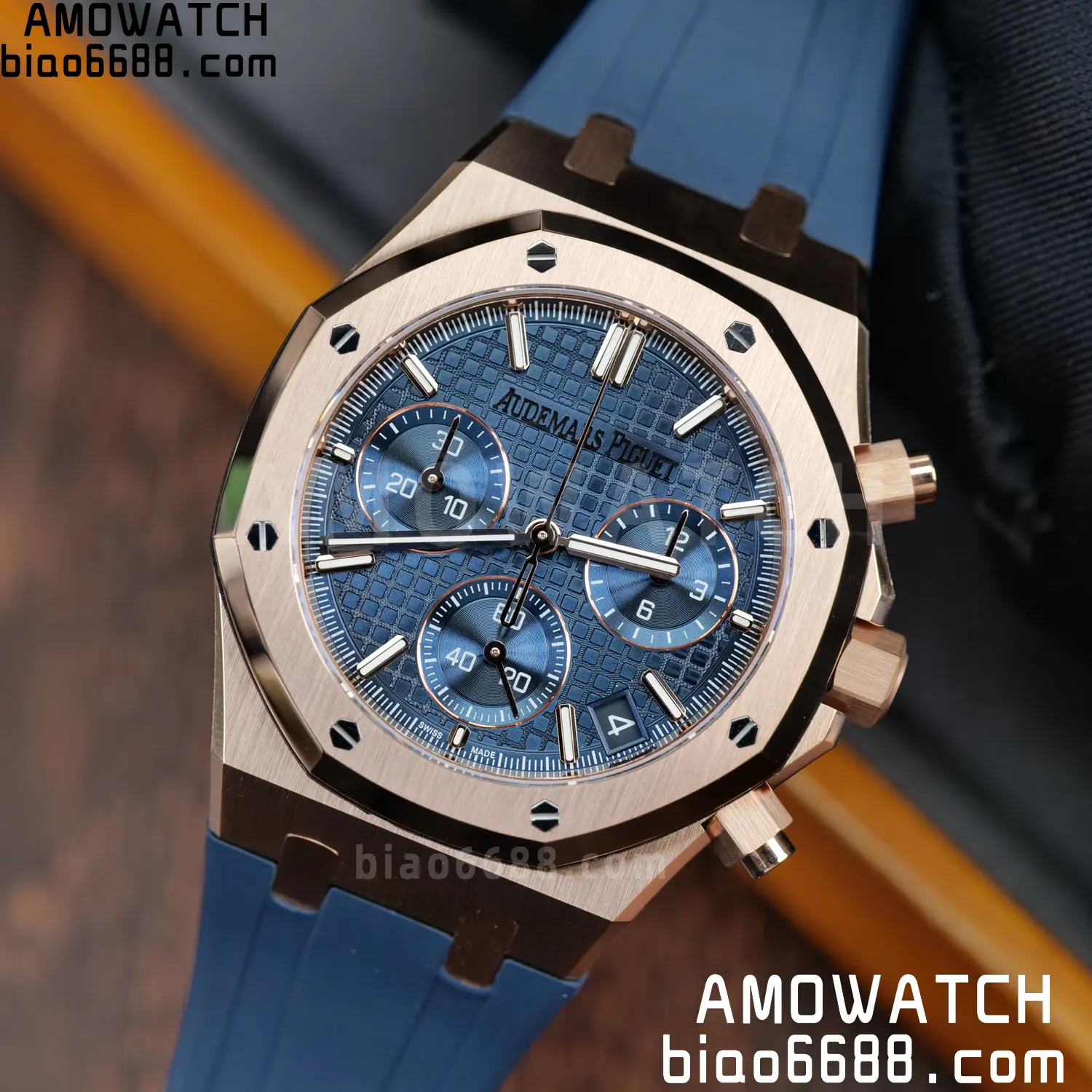 AP Royal Oak Chrono 26240 RG DDF 1:1 Best Edition White Dial on Blue Rubber Strap DD4401 Super Clone Weight (SW Dial)