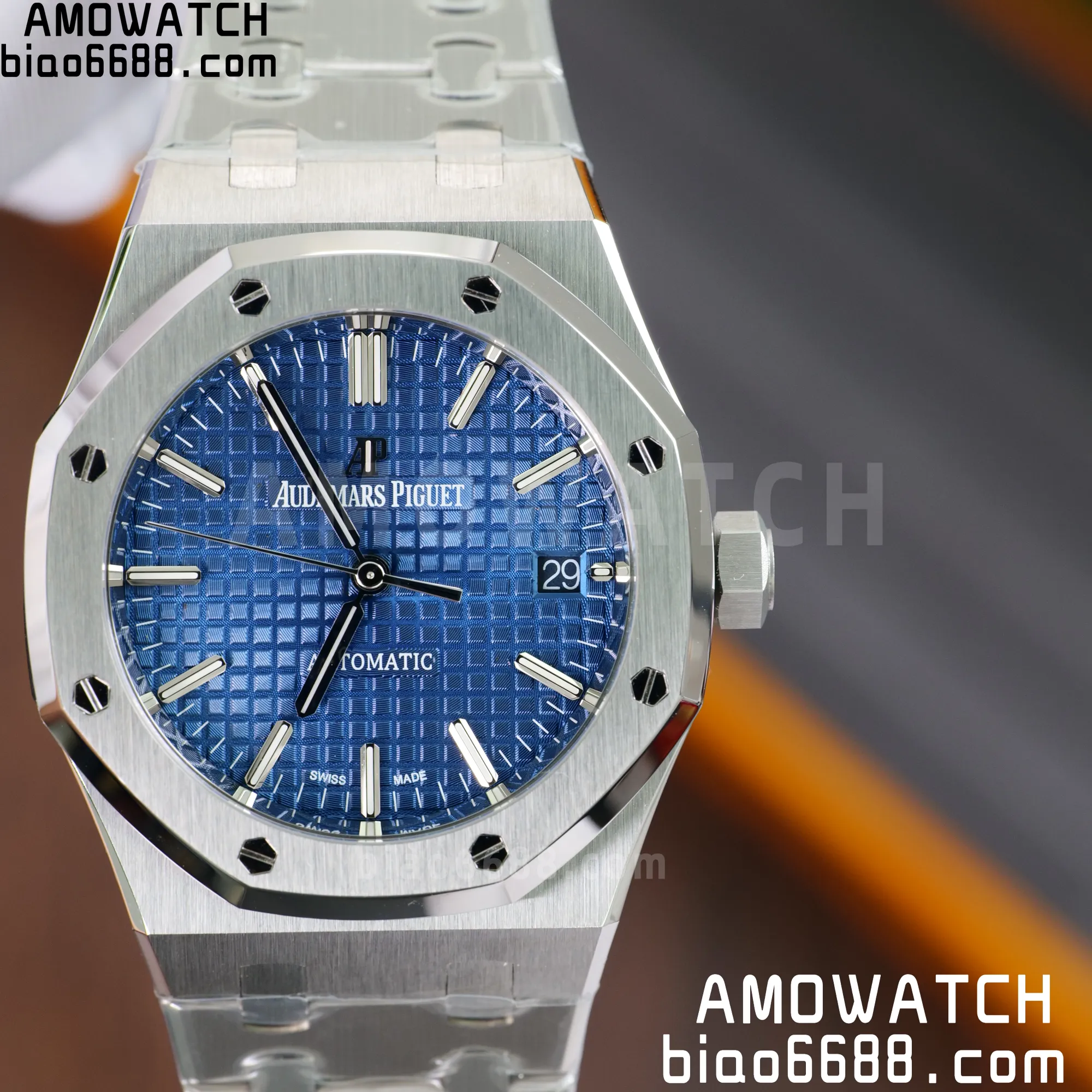 AP 로열 오크 37mm 15450 스테인리스 스틸 ZF 1:1 베스트 에디션 블루 텍스처드 다이얼 스테인리스 스틸 브레이슬릿 A3120