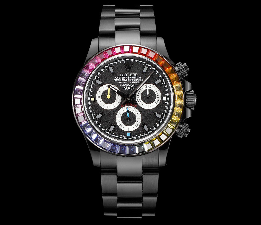 Rolex Blaken Daytona DIW Factory 1:1 Best Edition 904L Steel Black Case on Colored Diamond Bezel A7750