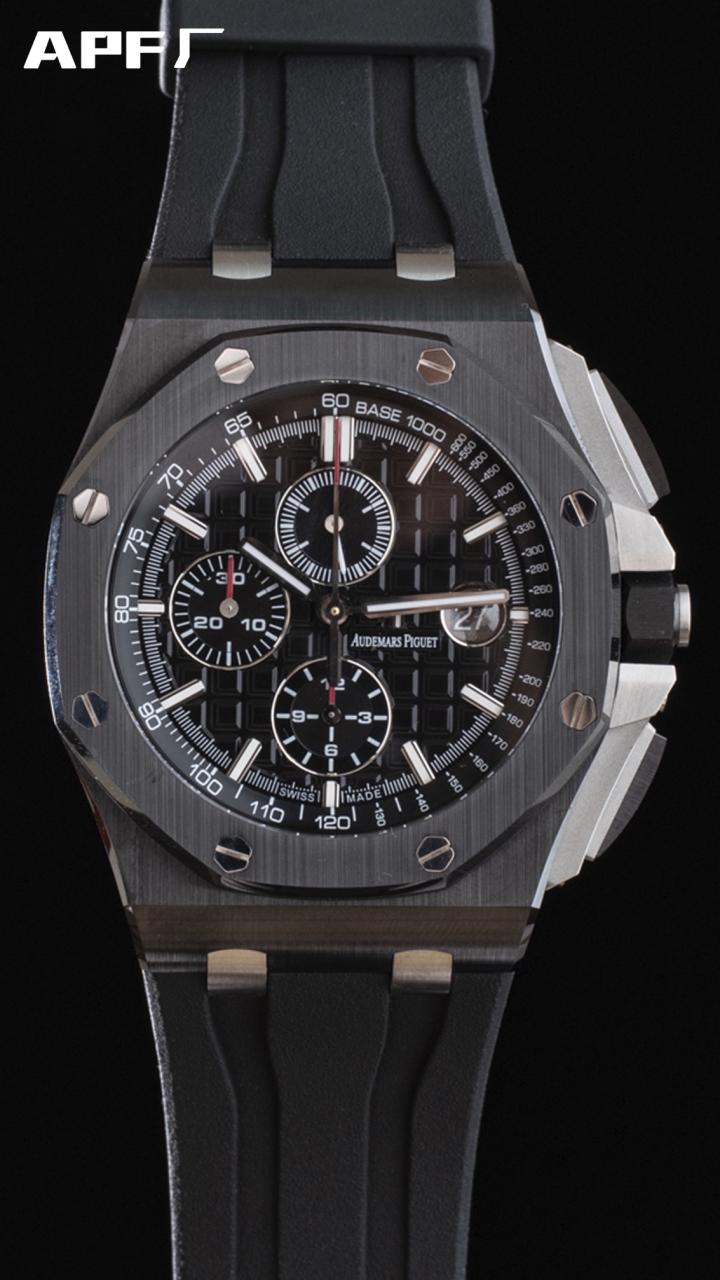 AP 로열 오크 오프쇼어 44mm 26402CE.OO.A002CA.01 블랙 세라믹 APF 1:1 베스트 에디션 블랙 다이얼 러버 스트랩 A3126