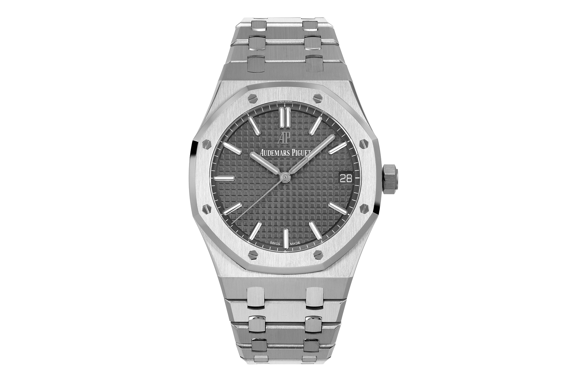 AP Royal Oak 41mm 15500 SS ZF 1:1 Best Edition Gray Textured Dial on SS Bracelet SA4302 Super Clone V4 (Free Sprung)