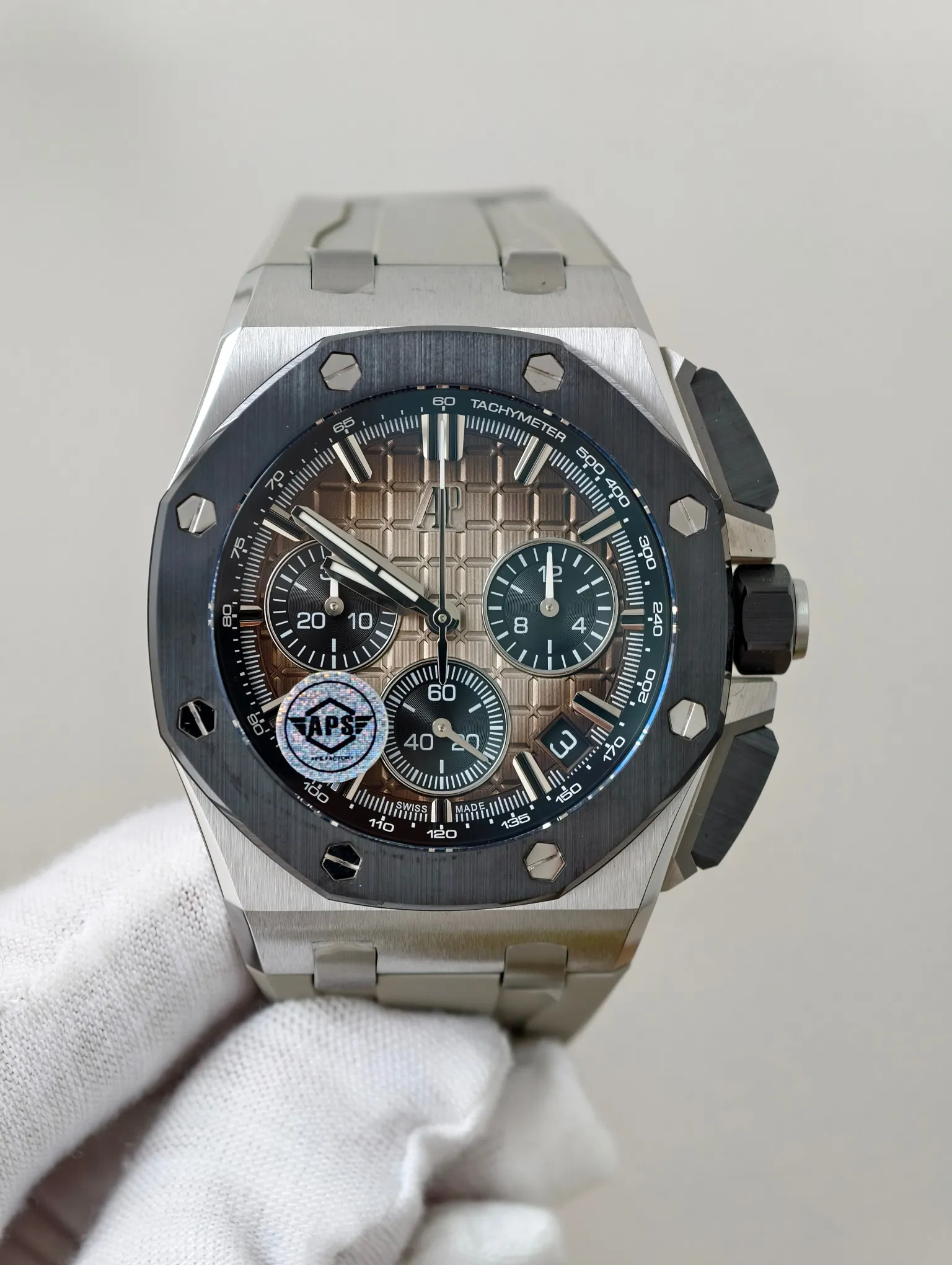 AP 로열 오크 오프쇼어 43mm 26420 SS APSF 1:1 베스트 에디션 라이트 브라운 다이얼 러버 스트랩 슈퍼클론 4401