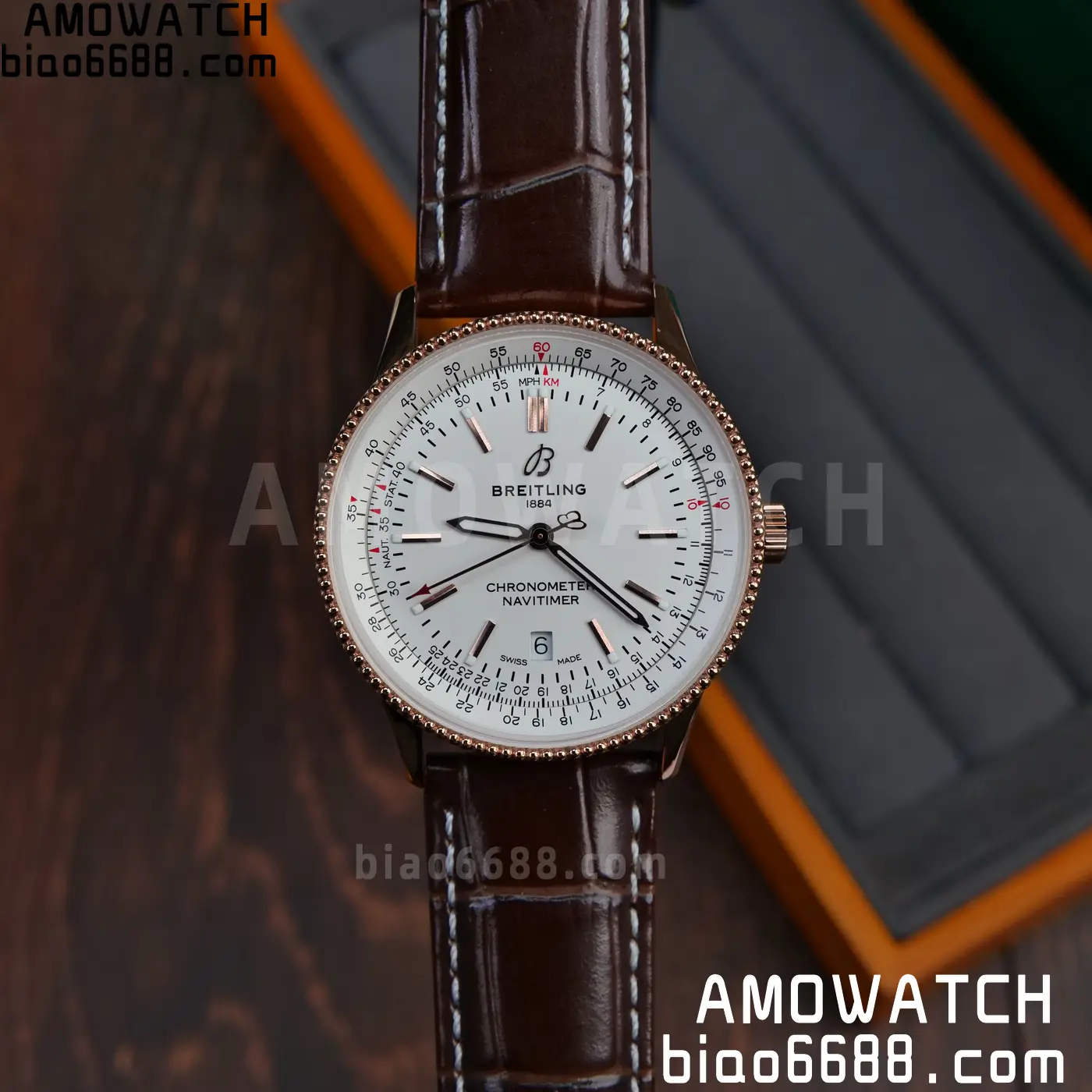 Breitling Navitimer Automatic 41mm RG BLSF White Dial on Brown Leather Strap A2824 V2 - Image 7