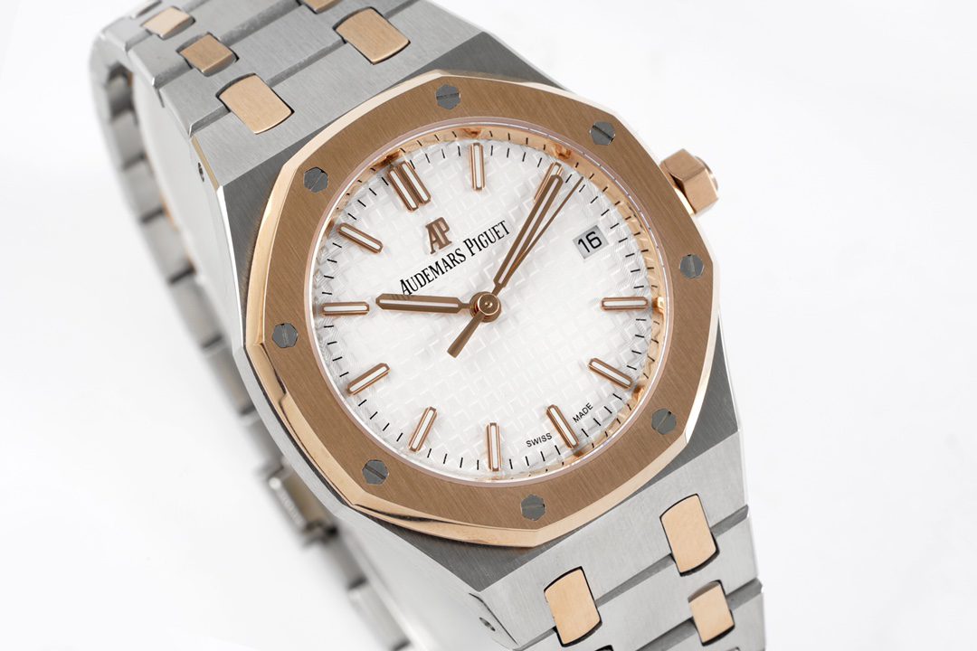 Audemars Piguet Royal Oak 77350SR 34mm Ladies SS/RG NTF Best Edition White Dial RG Bezel on SS/RG Bracelet A5800