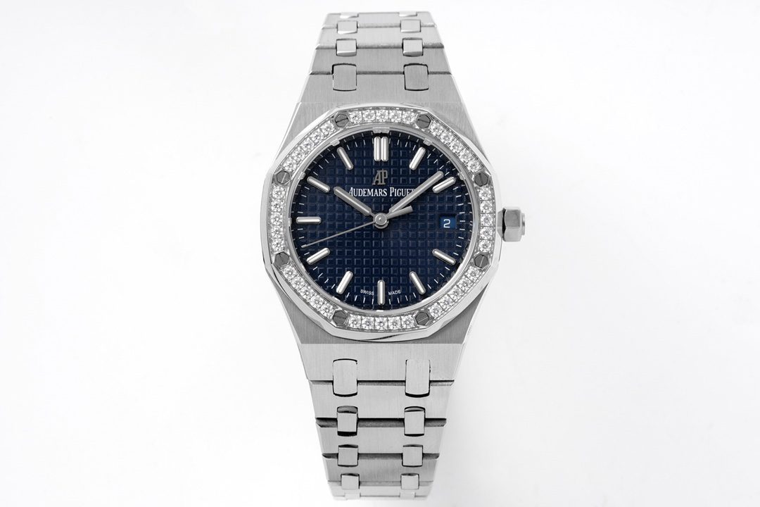 오데마 피게 로열 오크 77351ST 34mm 여성용 스테인리스 스틸 NTF 베스트 에디션 블루 다이얼 다이아몬드 베젤 스테인리스 스틸 브레이슬릿 A5800 - 이미지 2