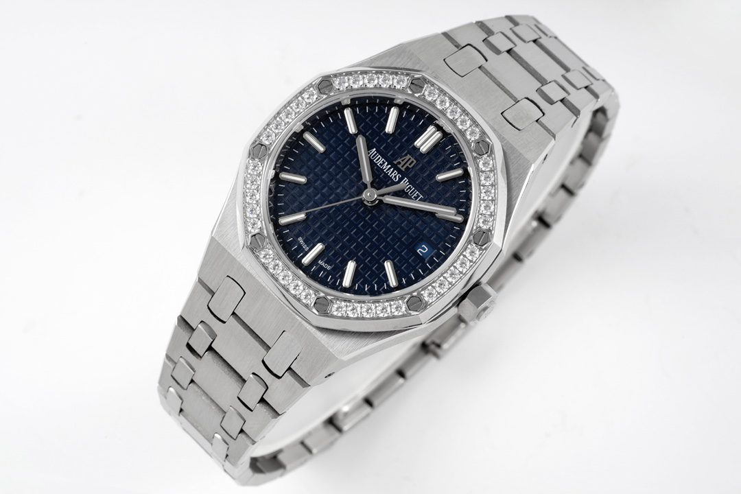 오데마 피게 로열 오크 77351ST 34mm 여성용 스테인리스 스틸 NTF 베스트 에디션 블루 다이얼 다이아몬드 베젤 스테인리스 스틸 브레이슬릿 A5800 - 이미지 4
