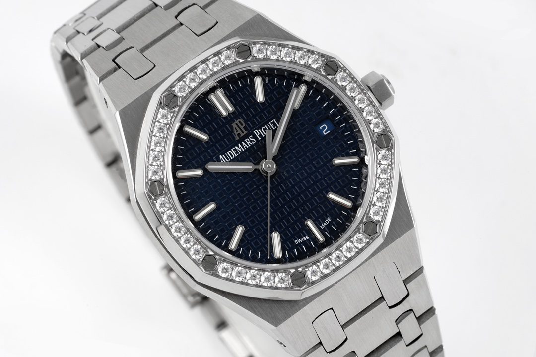 Audemars Piguet Royal Oak 77351ST 34mm Ladies SS NTF Best Edition Blue Dial Diamonds Bezel on SS Bracelet A5800
