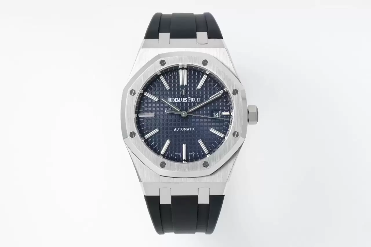 AP 로열 오크 41mm 15400 SS APSF 1:1 베스트 에디션 블루 텍스처드 다이얼 블랙 러버 스트랩 SA3120 슈퍼클론 V3