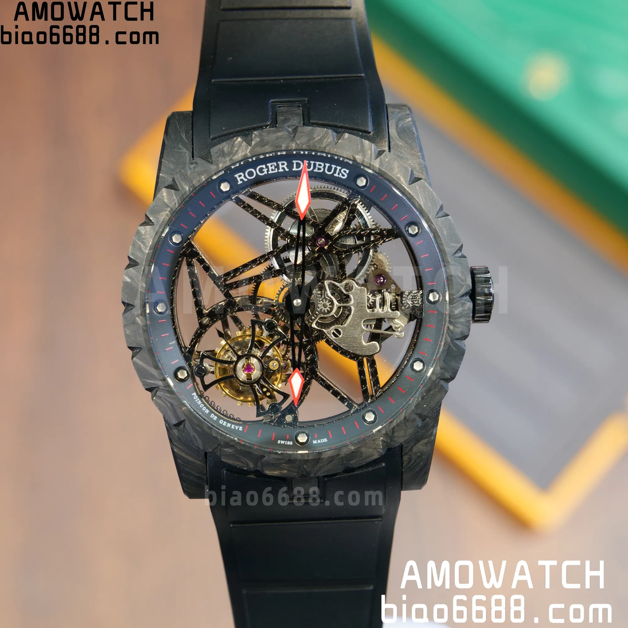 로저 드뷔 엑스칼리버 42mm DBEX0577 BBR 공장 1:1 베스트 에디션 카본 파이버 투르비용 워치