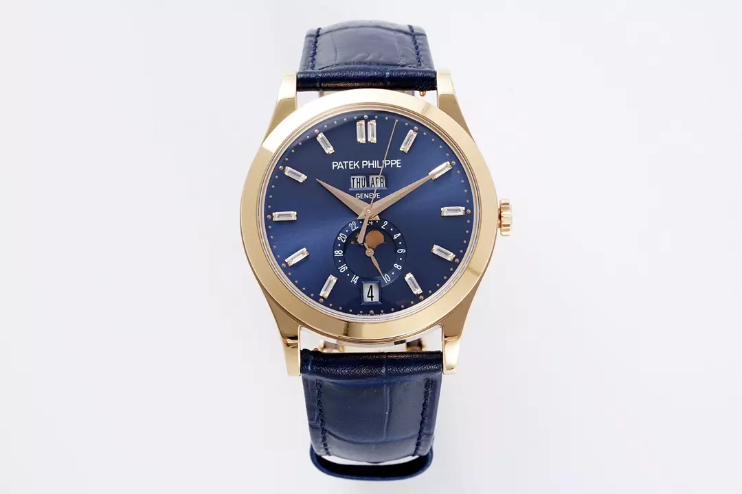 PP Annual Calendar Moonphase 5396R RG PPF 1:1 Best Edition Blue Crystal Dial on Brown Leather Strap  A324