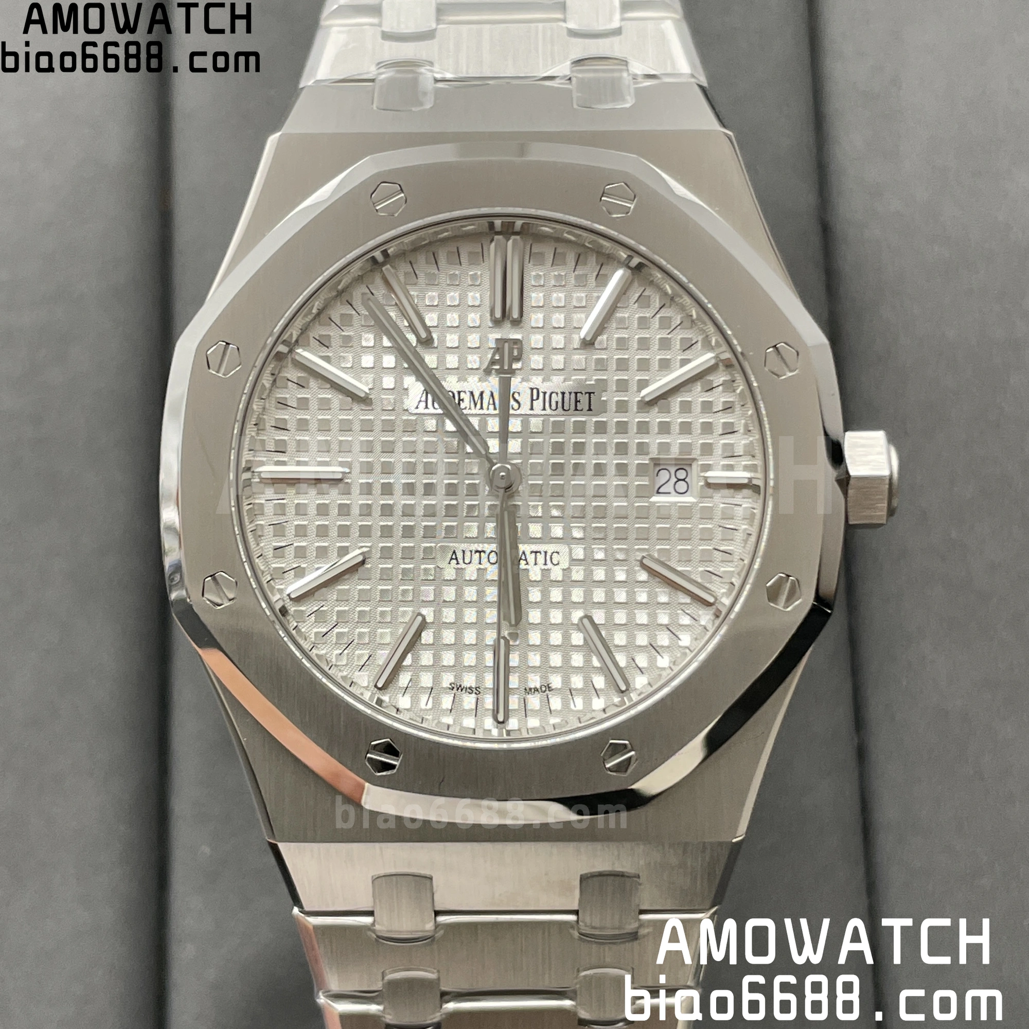 AP 로열 오크 41mm 15400 SS ZF 1:1 베스트 에디션 화이트 텍스처드 다이얼 SS 브레이슬릿 A3120 슈퍼클론 v2