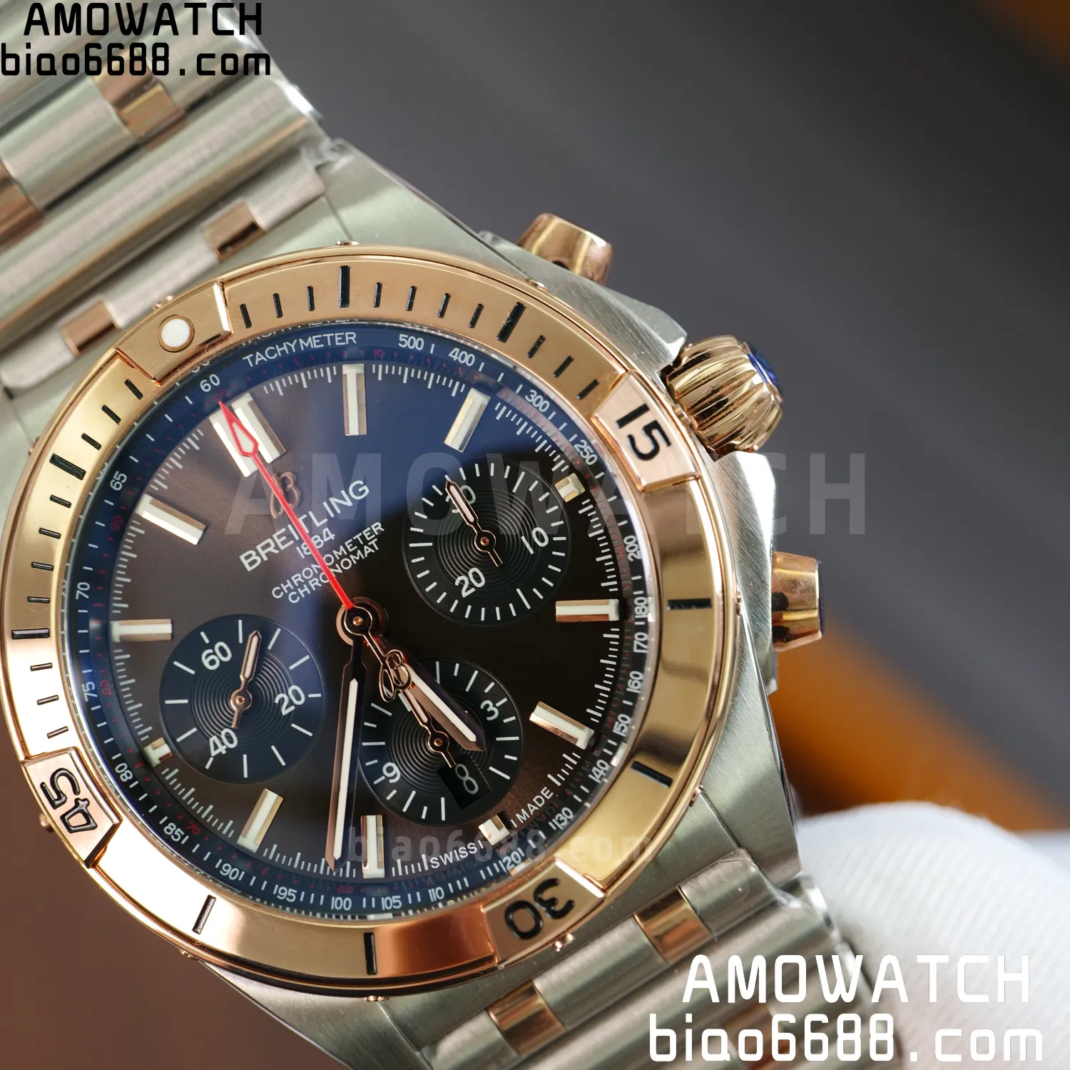 Breitling Chronomat B01 AB0134101K1A1 42mm SS/RG TF 1:1 Best Edition Brown Dial on SS Bracelet A7750 - Image 15