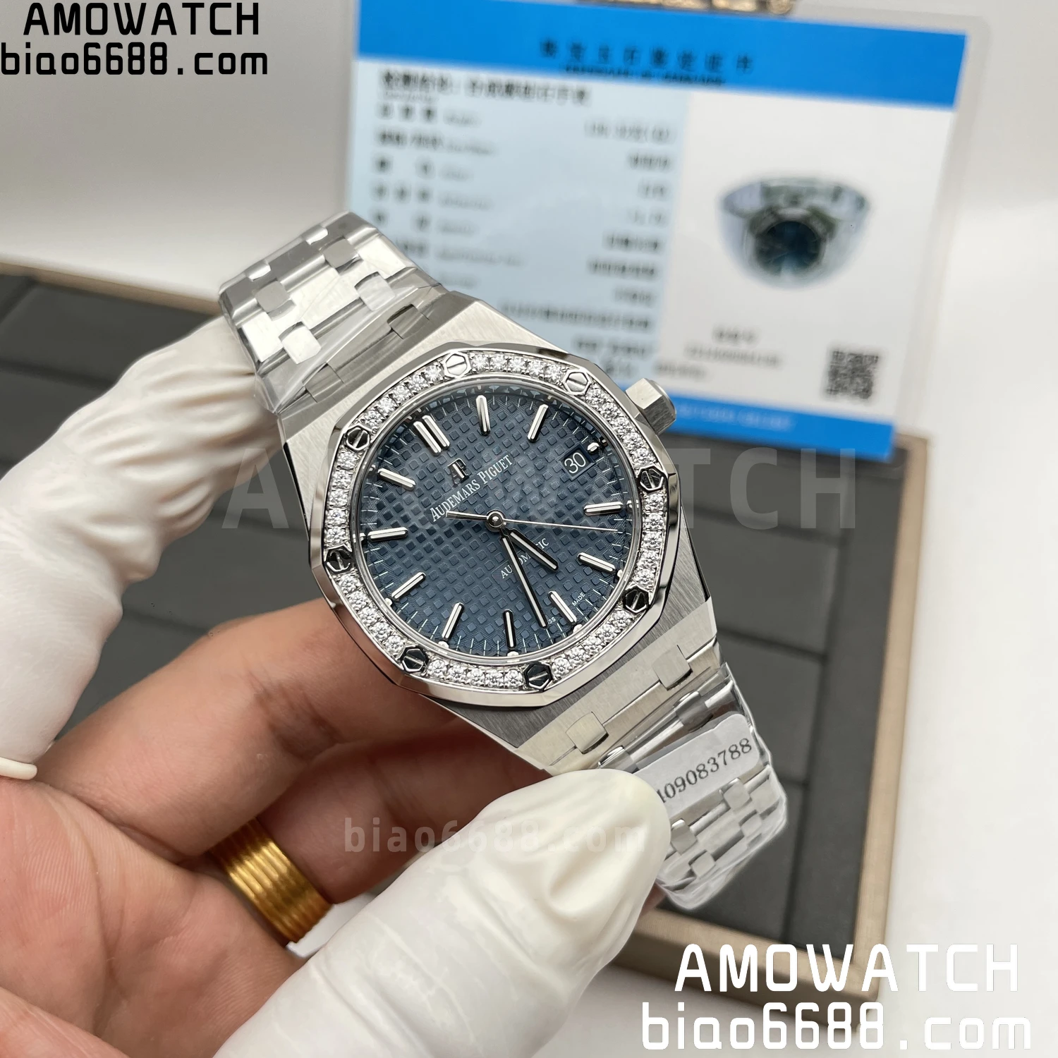 AP 로열 오크 37mm 15451ST APS 공장 블루 다이얼 모이사나이트 베젤
