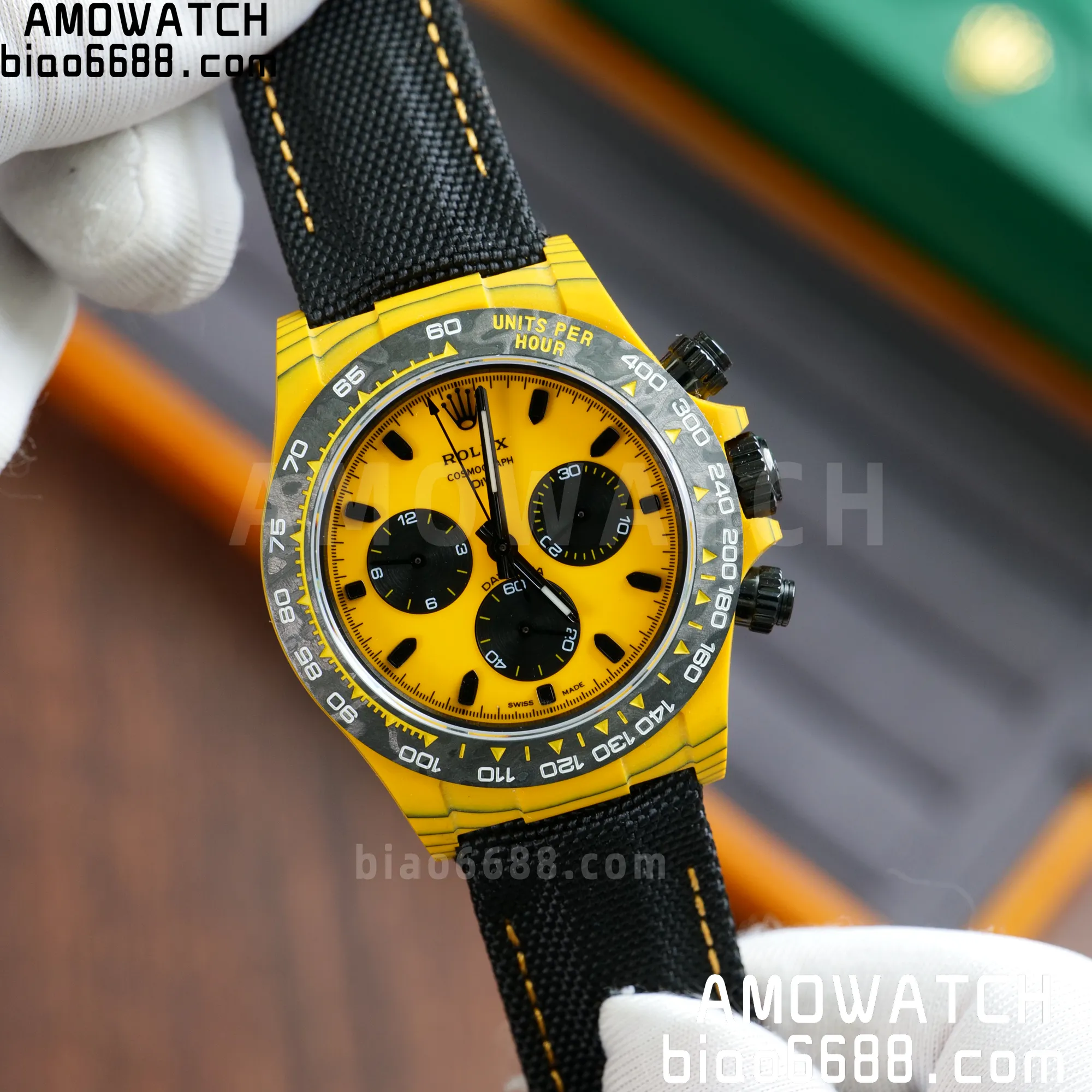 Daytona DIW Yellow Carbon DIWF 1:1 Best Edition Yellow/Black Dial on Black Nylon Strap SA4130 - Image 4