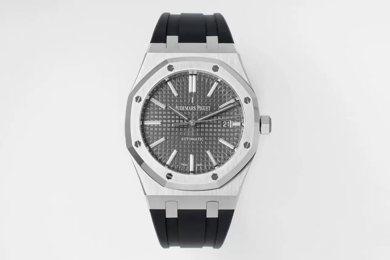 AP 로열 오크 41mm 15400 SS APSF 1:1 베스트 에디션 그레이 텍스처드 다이얼 블랙 러버 스트랩 SA3120 슈퍼클론 V3