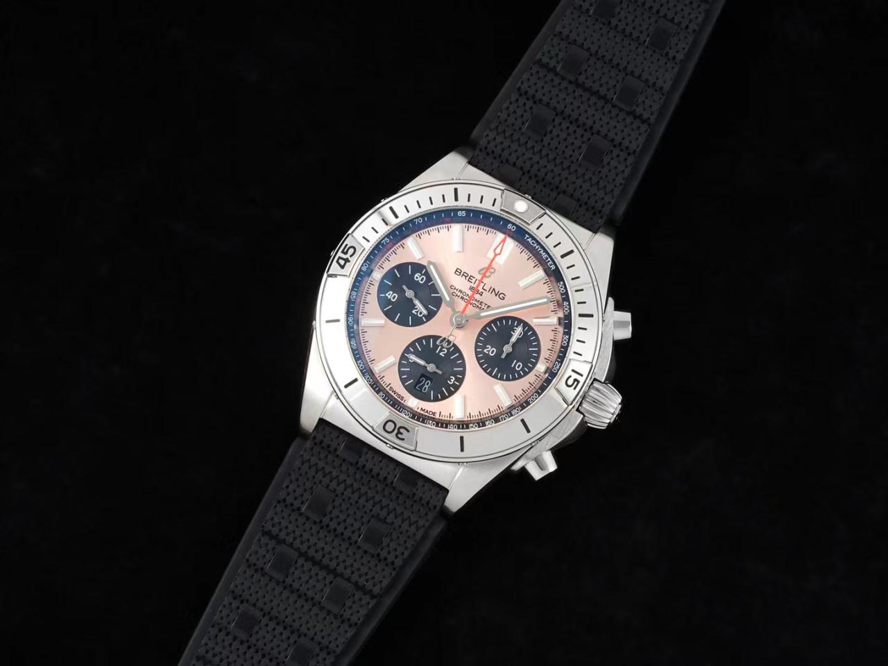 Breitling Chronomat B01 AB0134101K1A1 42mm SS TF 1:1 Best Edition Pink Dial on Black Rubber Strap A7750 - Image 2