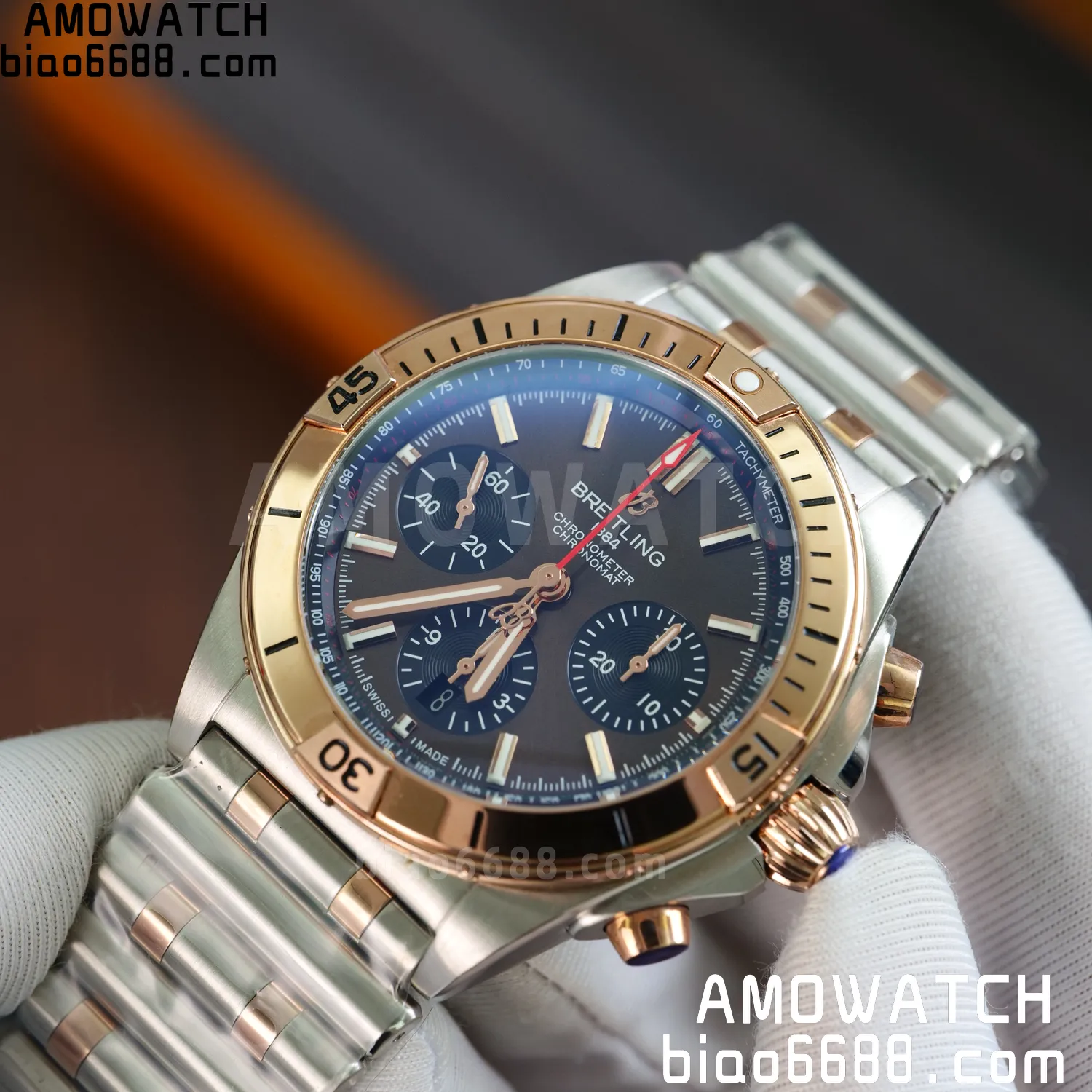 Breitling Chronomat B01 AB0134101K1A1 42mm SS/RG TF 1:1 Best Edition Brown Dial on SS Bracelet A7750 - Image 13