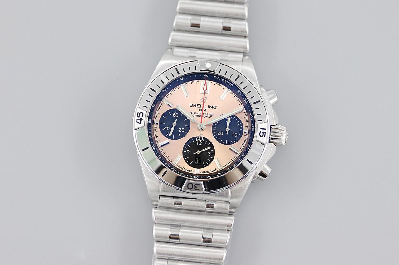 Breitling Chronomat B01 AB0134101K1A1 42mm SS TF 1:1 Best Edition Pink Dial on SS Bracelet A7750