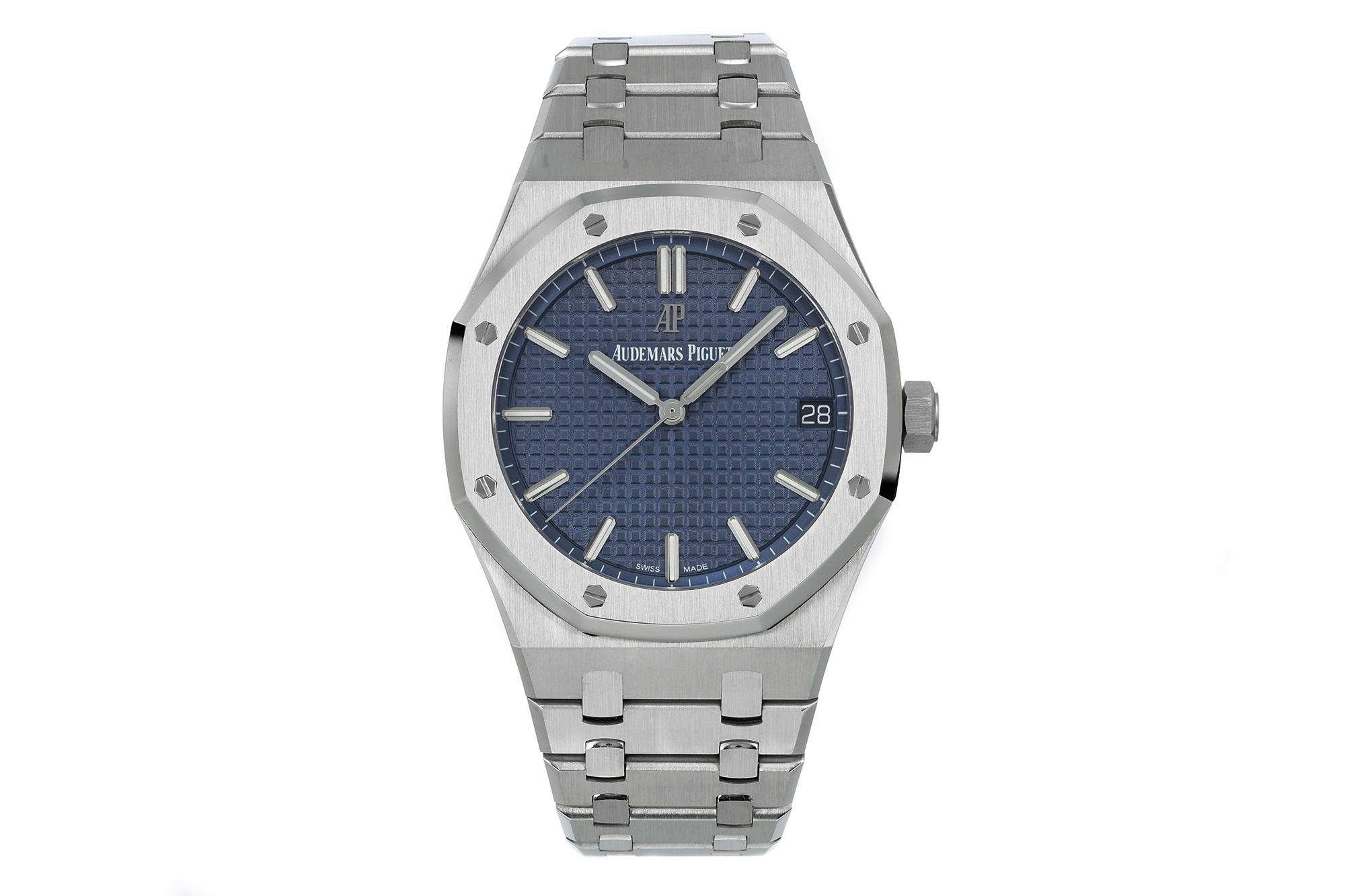 AP Royal Oak 41mm 15500 SS ZF 1:1 Best Edition Blue Textured Dial on SS Bracelet SA4302 Super Clone V4 (Free Sprung)