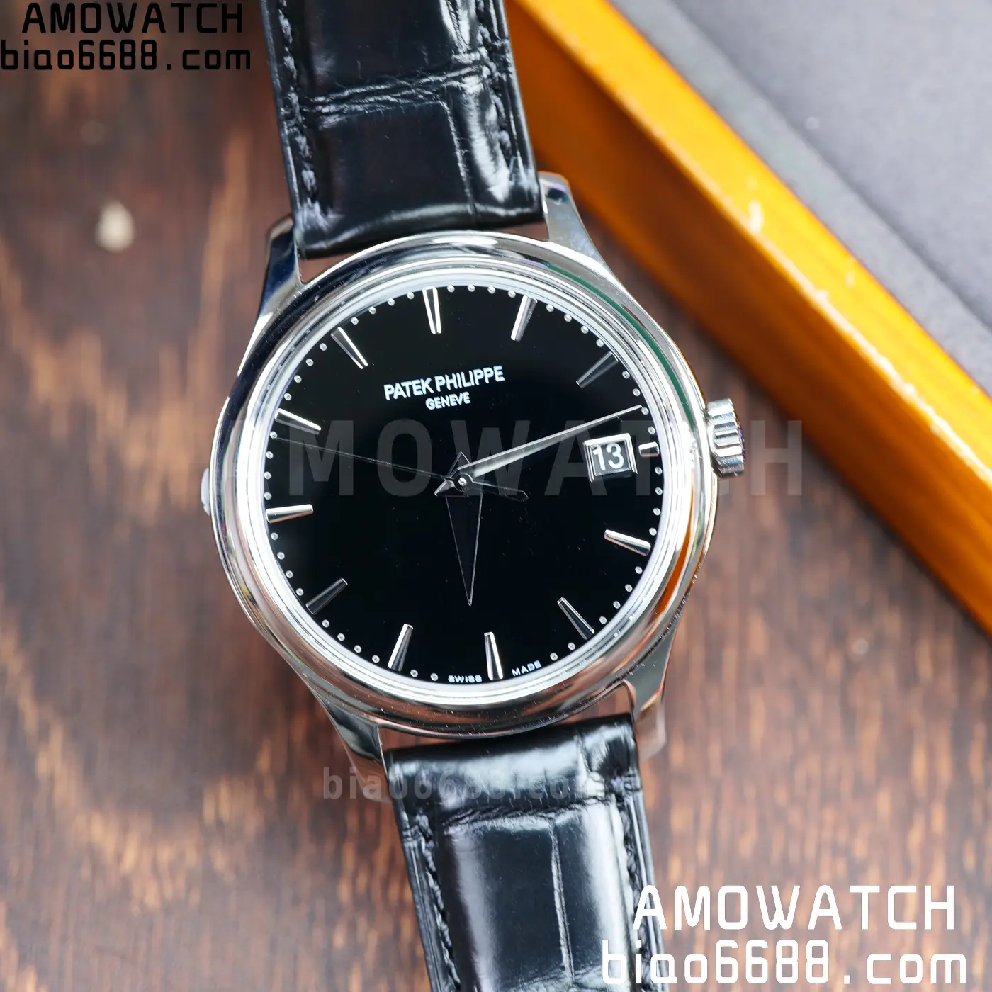 PP Calatrava 5227G SS 3KF 1:1 Best Edition Black Dial on Black Leather Strap 324 V2