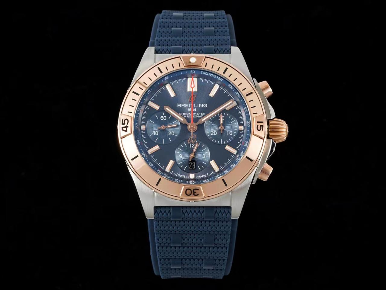 Breitling Chronomat B01 UB0134101C1U1 42mm SS/RG TF 1:1 Best Edition Blue Dial on Blue Rubber Strap A7750