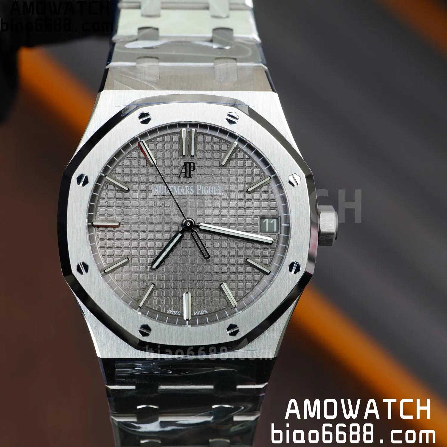 AP 로열 오크 41mm 15500 스테인리스 스틸 VSF1:1 베스트 에디션 그레이 텍스처드 다이얼 스테인리스 스틸 브레이슬릿 A4302 슈퍼클론