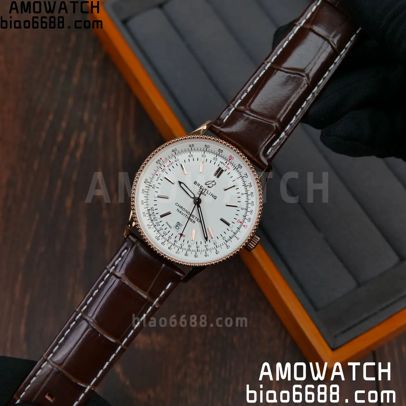 Breitling Navitimer Automatic 41mm RG BLSF White Dial on Brown Leather Strap A2824 V2 - Image 4