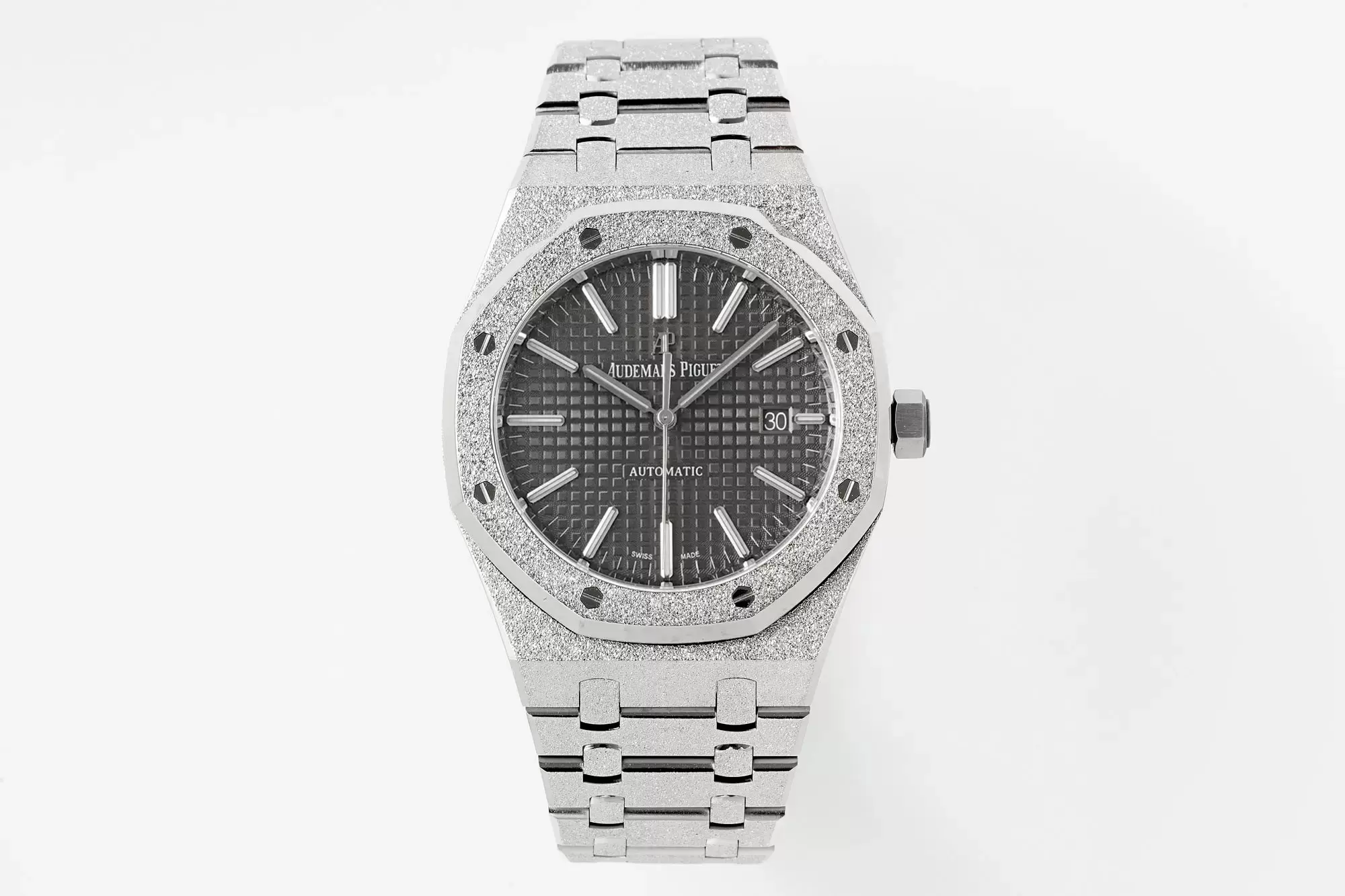AP 로열 오크 41mm 15410 프로스티드 스테인리스 스틸 APSF 1:1 베스트 에디션 그레이 텍스처드 다이얼 슈퍼클론 V3
