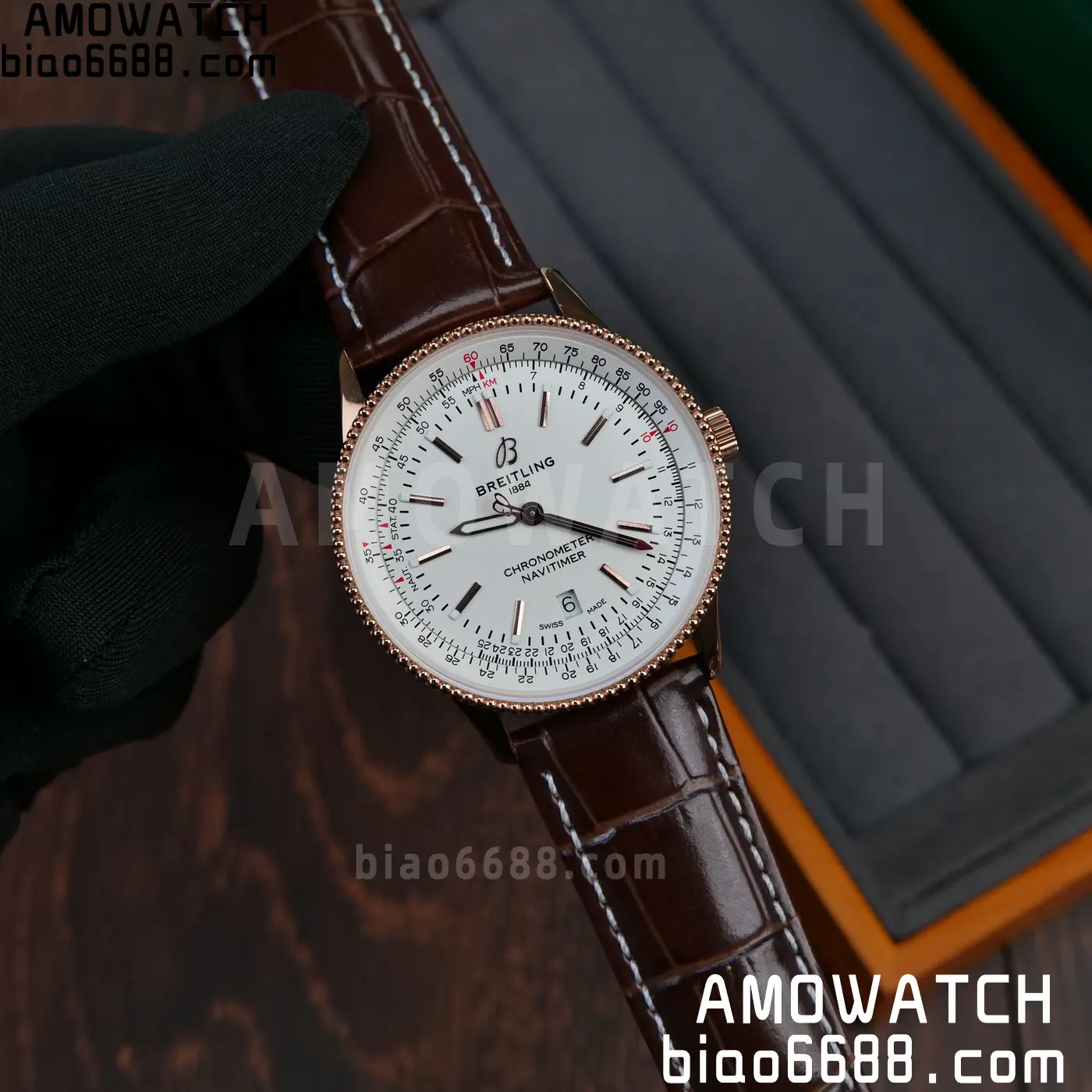 Breitling Navitimer Automatic 41mm RG BLSF White Dial on Brown Leather Strap A2824 V2 - Image 3