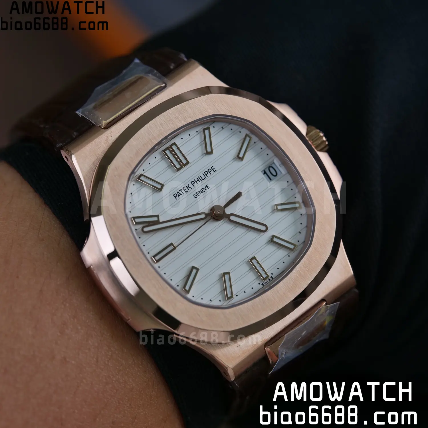 PP Nautilus 5711 RG DDF 1:1 Best Edition White Textured Dial on Brown Leather Strap   (Weighted)