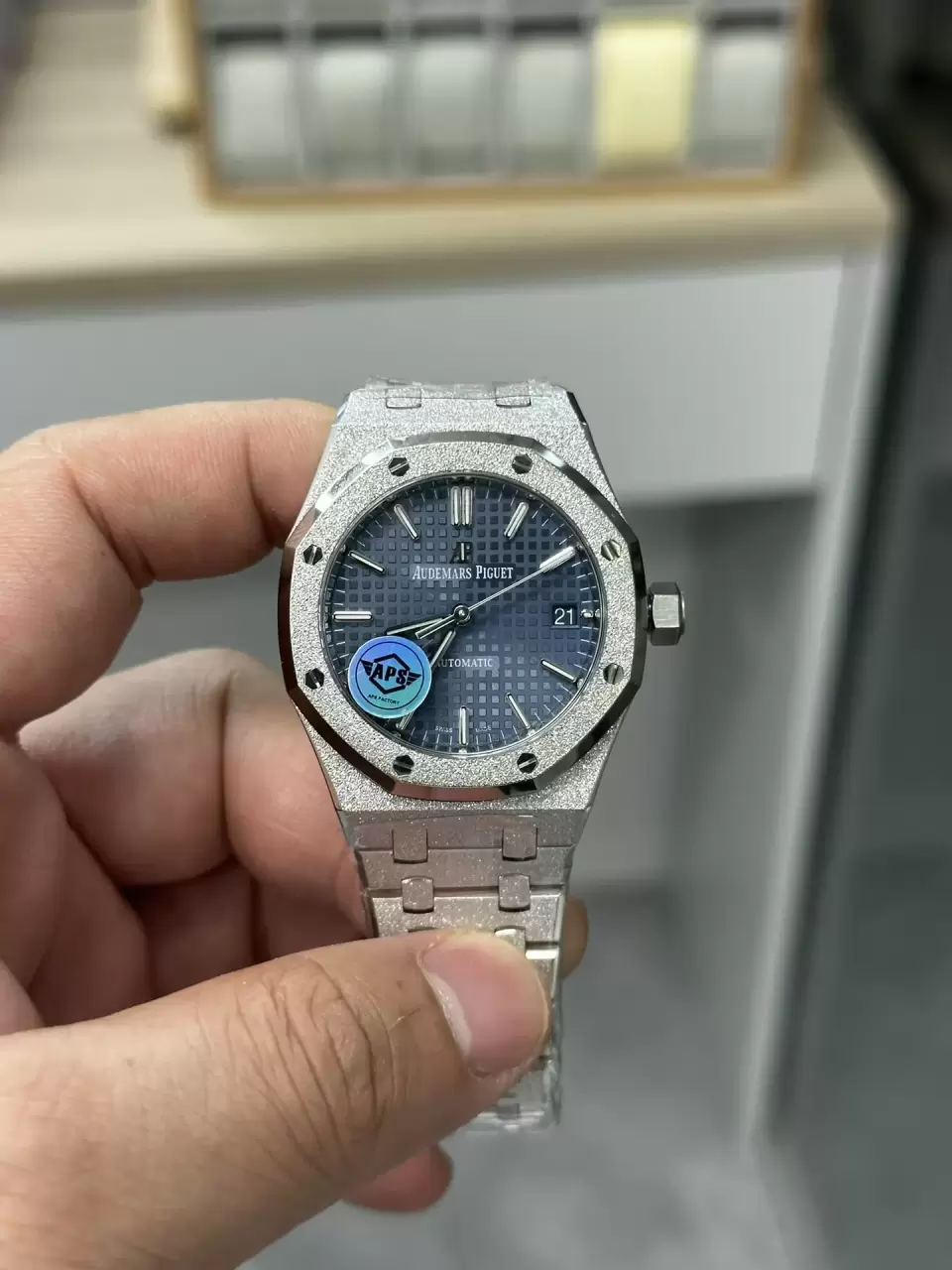 오데마 피게 AP 로열 오크 37mm 15454BC.GG.1259BC.03 프로스티드 스테인리스 스틸 APSF 1:1 베스트 에디션 블루 텍스처드 다이얼 프로스티드 스테인리스 스틸 브레이슬릿 SA3120 슈퍼클론