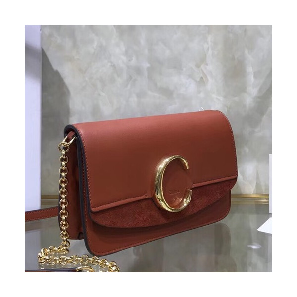 ✨[파격세일! 놓치면 안돼]Chole 2019 C Leather Shoulder Bag, 21cm - 끌로에 2019 C 레더 숄더백,CLB0026,21cm,브릭레드