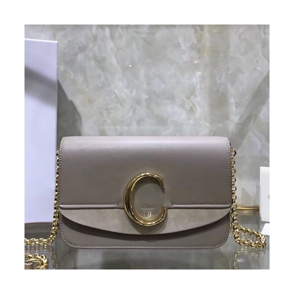 ✨Chole 2019 C Leather Shoulder Bag, 21cm - 끌로에 2019 C 레더 숄더백,CLB0028,21cm,그레이
