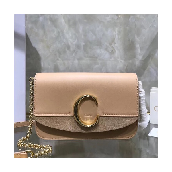 ✨Chole 2019 C Leather Shoulder Bag, 21cm - 끌로에 2019 C 레더 숄더백,CLB0030,21cm,연베이지핑크