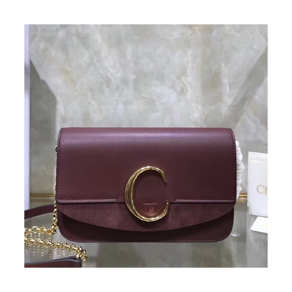 ✨Chole 2019 C Leather Shoulder Bag, 21cm - 끌로에 2019 C 레더 숄더백,CLB0052,21cm,와인