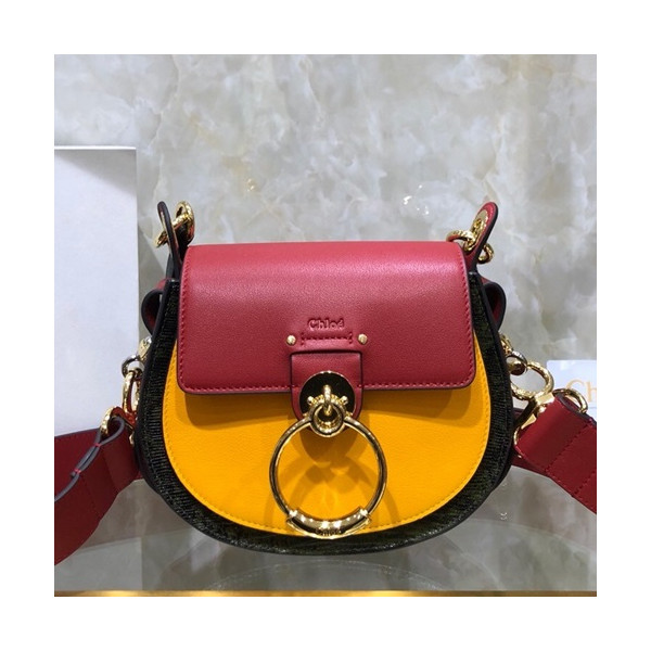 ✨Chole 2019 Tess Leather Shoulder Bag, 20cm - 끌로에 2019 테스 레더 숄더백,CLB0143,20cm,옐로우+레드